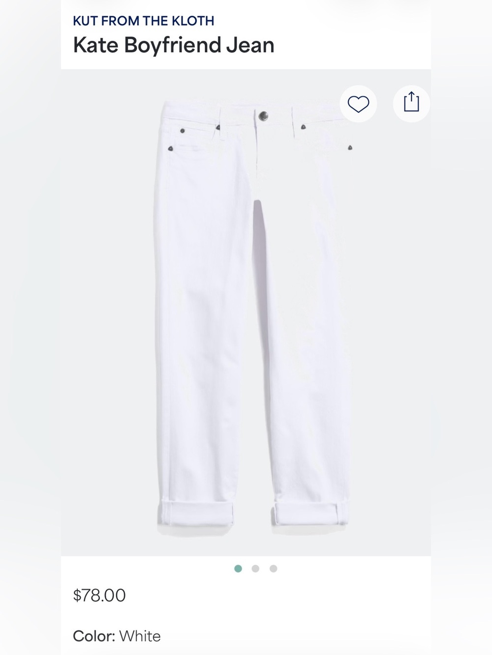 Kut from the Kloth Kate Boyfriend Jean - White